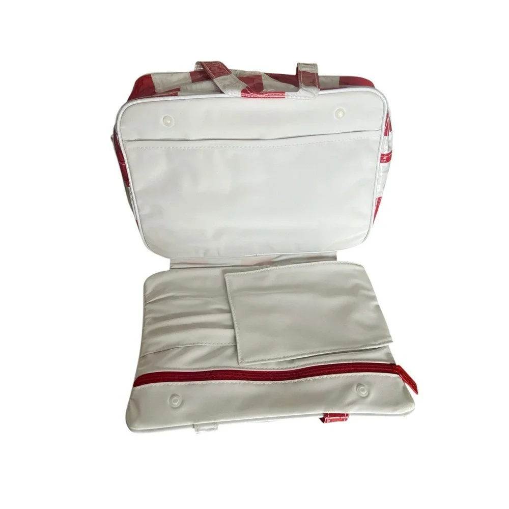 Vintage ESTEE LAUDER Makeup Bag Red & White Striped w Extra Storage Pockets